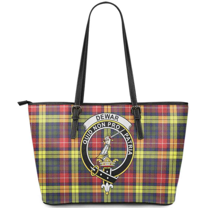 Scottish Dewar Clan Crest Tartan Leather Tote Tartan Plaid