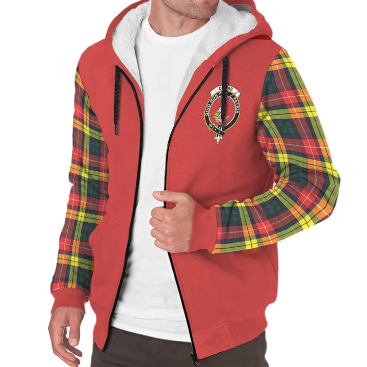 Scottish Dewar Clan Crest Tartan Plaid Sleeve Sherpa Hoodie