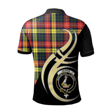 Scottish Dewar Clan Crest Tartan Polo Shirt Believe in Me Back Side Tartan Plaid