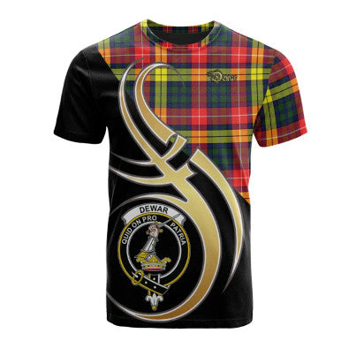 Scottish Dewar Clan Crest Tartan T-Shirt Believe in Me Front Side Tartan Plaid