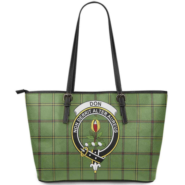 Scottish Don Clan Crest Tartan Leather Tote Tartan Plaid