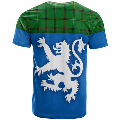 Scottish Don (Tribe-of-Mar) Clan Tartan T-Shirt - Lion Rampant of Scotland With Flag Back Side Tartan Plaid