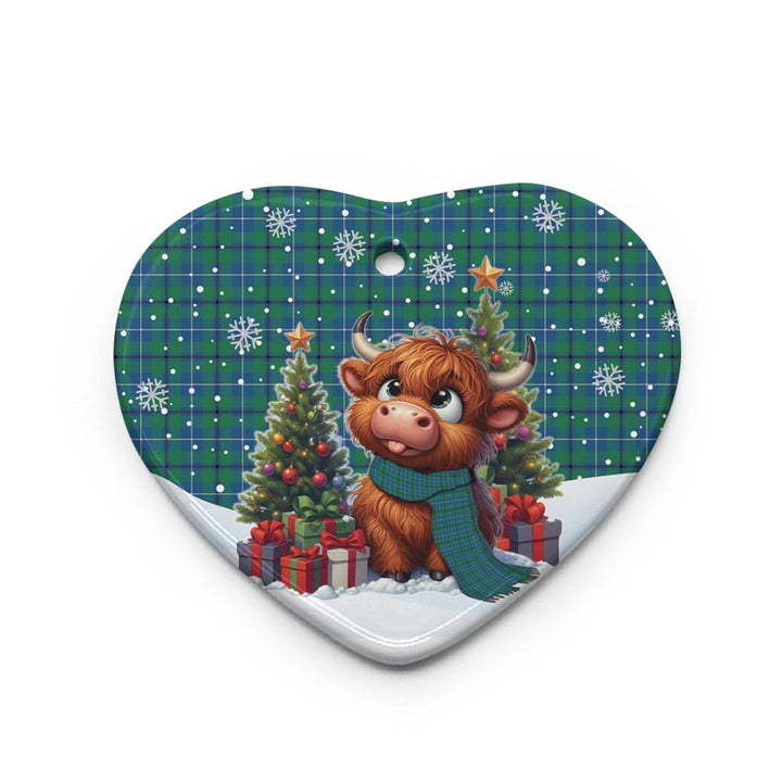 Scottish Douglas Ancient Clan Tartan Ceramic Ornament Cute Highland Cow Christmas Heart Style Tartan Plaid