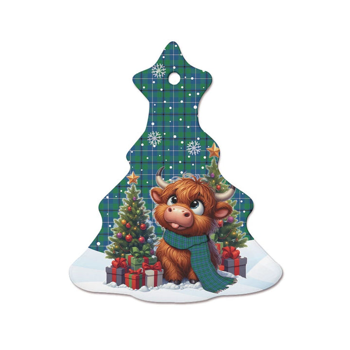 Scottish Douglas Ancient Clan Tartan Ceramic Ornament Cute Highland Cow Christmas Tree Style Tartan Plaid
