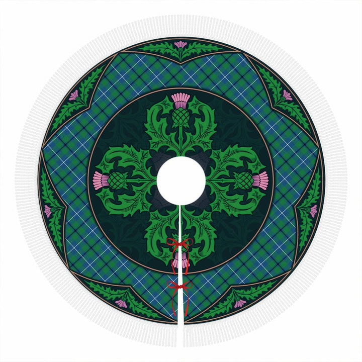 Scottish Douglas Ancient Clan Tartan Christmas Tree Skirt Old Scottish Thistle Flower Tassels Tartan Plaid 1