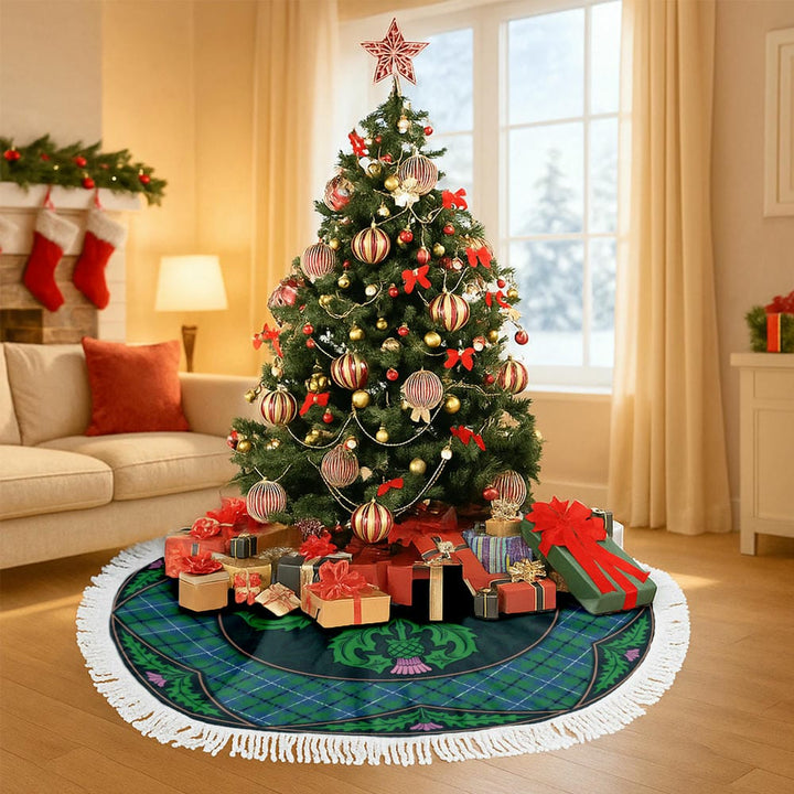 Scottish Douglas Ancient Clan Tartan Christmas Tree Skirt Old Scottish Thistle Flower Tassels Tartan Plaid 3