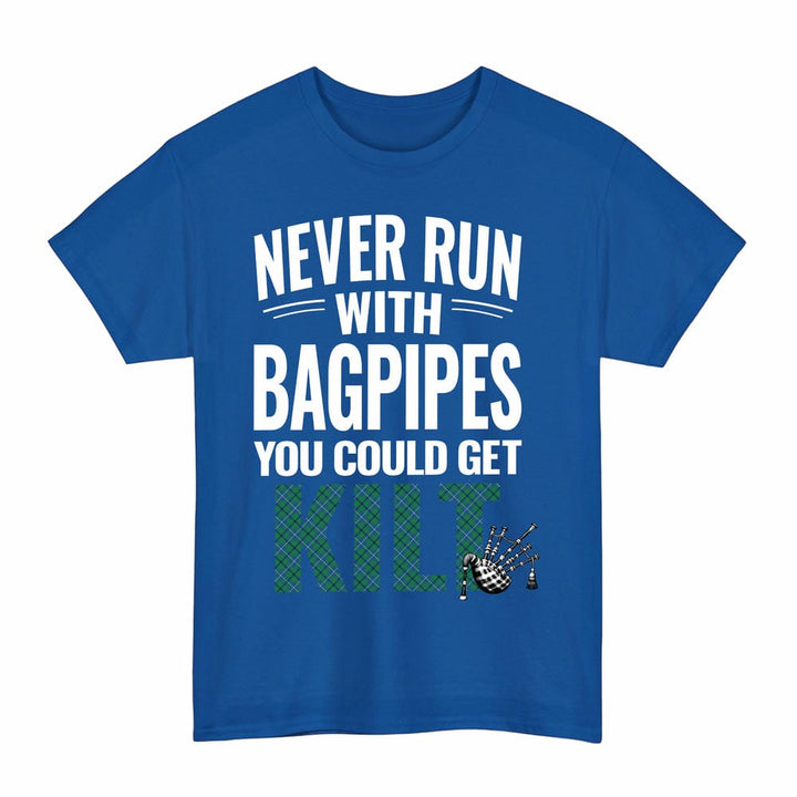 Scottish Douglas Ancient Clan Tartan Never Run With Bagpipes T-Shirt Tartan Plaid Royal Color