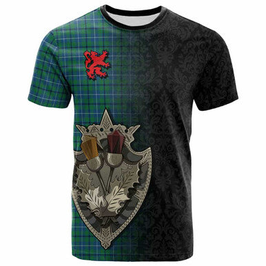 Scottish Douglas Ancient Clan Tartan T-Shirt - Half Thistle Flowers Celtic Design Front Side Tartan Plaid