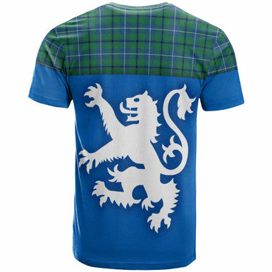 Scottish Douglas Ancient Clan Tartan T-Shirt - Lion Rampant of Scotland With Flag Back Side Tartan Plaid