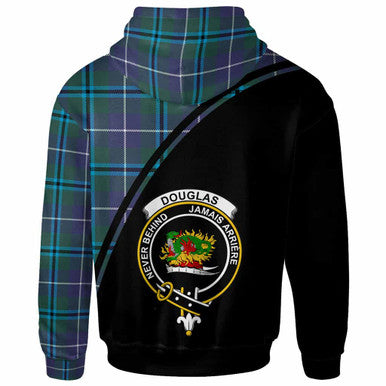 Scottish Douglas Clan Crest Tartan Curve Hoodie Back Side Tartan Plaid