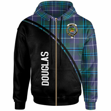 Scottish Douglas Clan Crest Tartan Curve Hoodie Zip-up Tartan Plaid
