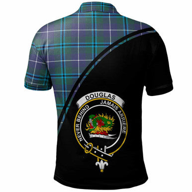 Scottish Douglas Clan Crest Tartan Curve Polo Shirt Back Side Tartan Plaid