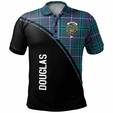Scottish Douglas Clan Crest Tartan Curve Polo Shirt Front Side Tartan Plaid