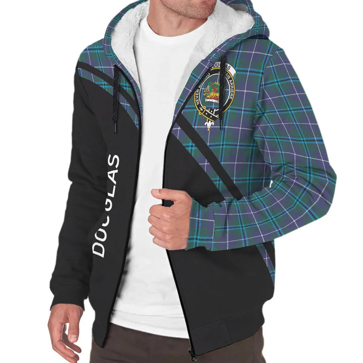 Scottish Douglas Clan Crest Tartan Curve Sherpa Hoodie