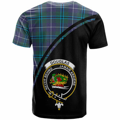 Scottish Douglas Clan Crest Tartan Curve T-Shirt Back Side Tartan Plaid