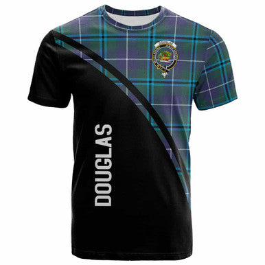 Scottish Douglas Clan Crest Tartan Curve T-Shirt Front Side Tartan Plaid