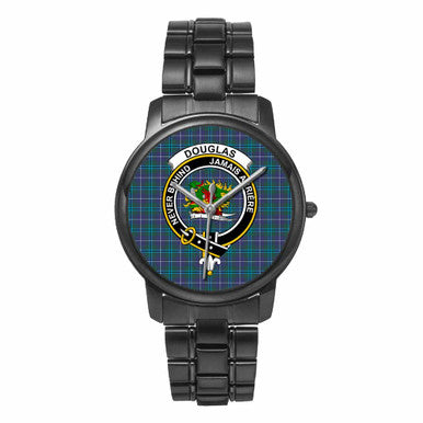 Scottish Douglas Clan Crest Tartan Folding Clasp Steel Quartz Watches Tartan Plaid Black 1