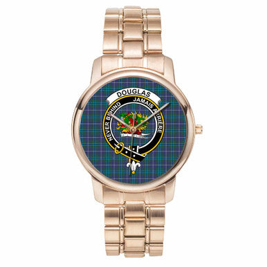 Scottish Douglas Clan Crest Tartan Folding Clasp Steel Quartz Watches Tartan Plaid Rose Gold 1