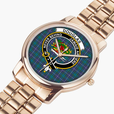 Scottish Douglas Clan Crest Tartan Folding Clasp Steel Quartz Watches Tartan Plaid Rose Gold 2