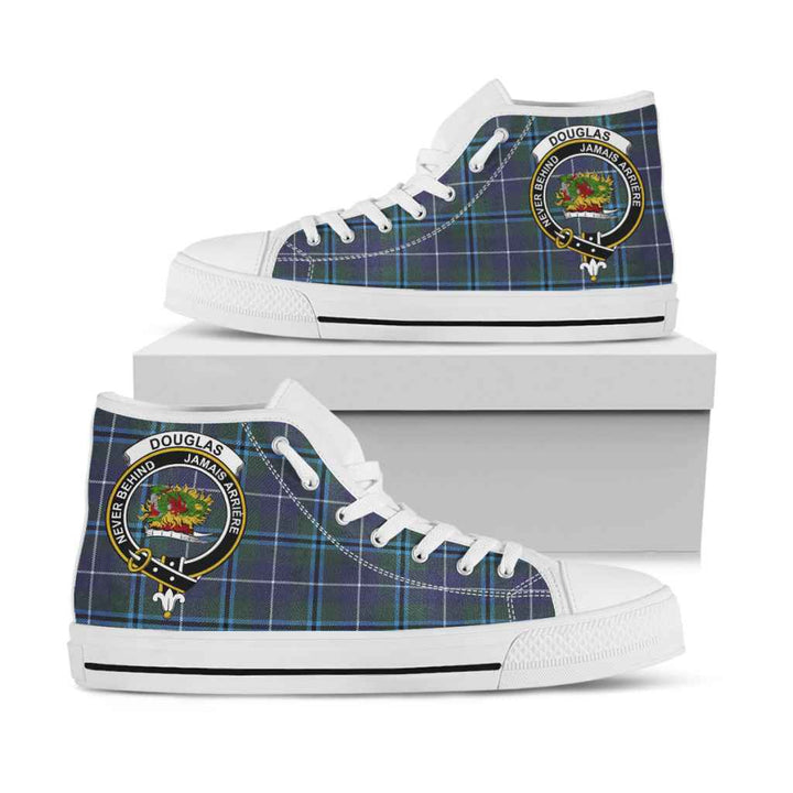 Scottish Douglas Clan Crest Tartan High Top Shoes White Sole Tartan Plaid
