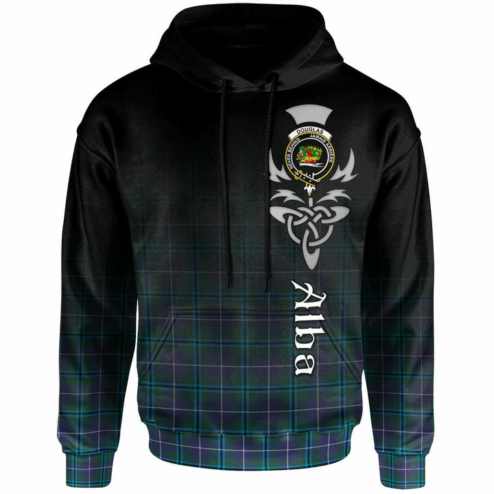 Scottish Douglas Clan Crest Tartan Hoodie - Alba Gu Brath Family Crest Celtic Inspired Front Side Tartan Plaid