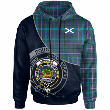 Scottish Douglas Clan Crest Tartan Hoodie - Bend Style Front Side Tartan Plaid