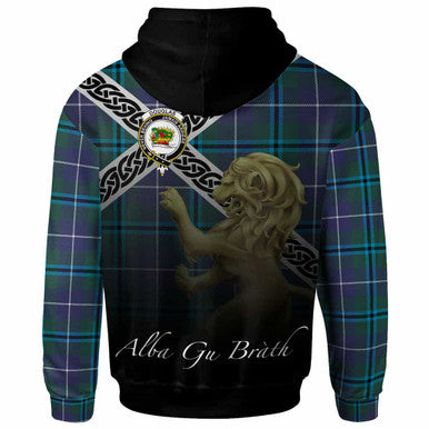 Scottish Douglas Clan Crest Tartan Hoodie - Scotland Lion Back Side Tartan Plaid