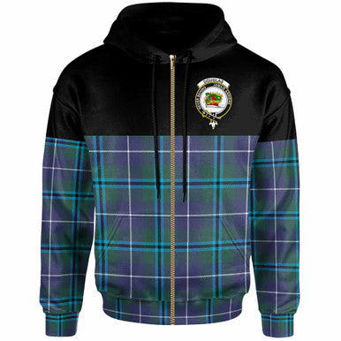 Scottish Douglas Clan Crest Tartan Hoodie - Horizontal Style Zip-up Tartan Plaid