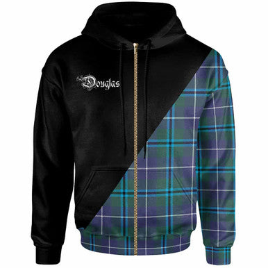 Scottish Douglas Clan Crest Tartan Hoodie - Military Logo Zip-up Tartan Plaid