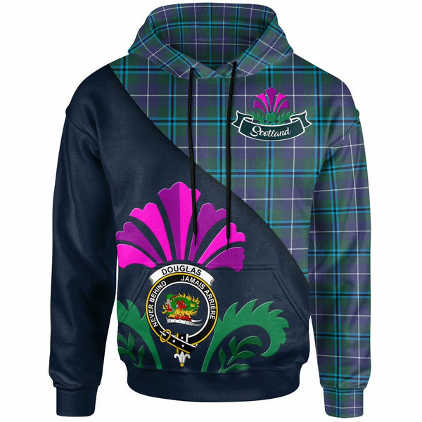 Scottish Douglas Clan Crest Tartan Hoodie - Scotland Thistle Style Front Side Tartan Plaid