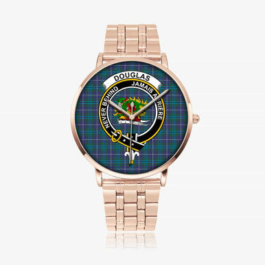 Scottish Douglas Clan Crest Tartan Instafamous Steel Quartz Watches Tartan Plaid Rose Gold 1