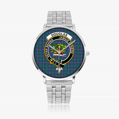 Scottish Douglas Clan Crest Tartan Instafamous Steel Quartz Watches Tartan Plaid Silver 1