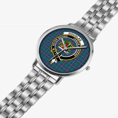 Scottish Douglas Clan Crest Tartan Instafamous Steel Quartz Watches Tartan Plaid Silver 2