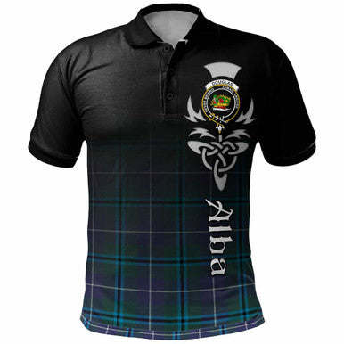 Scottish Douglas Clan Crest Tartan Polo Shirt - Alba Gu Brath Family Crest Celtic Inspired Front Side Tartan Plaid