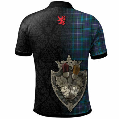 Scottish Douglas Clan Crest Tartan Polo Shirt - Half Thistle Flowers Celtic Design Back Side Tartan Plaid