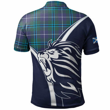 Scottish Douglas Clan Crest Tartan Polo Shirt - Scottish Flag With Lion Back Side Tartan Plaid