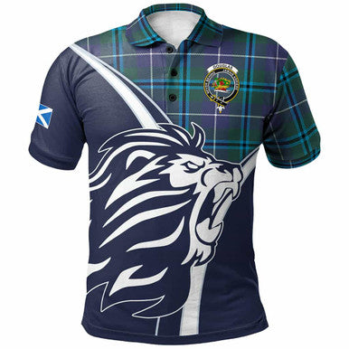 Scottish Douglas Clan Crest Tartan Polo Shirt - Scottish Flag With Lion Front Side Tartan Plaid