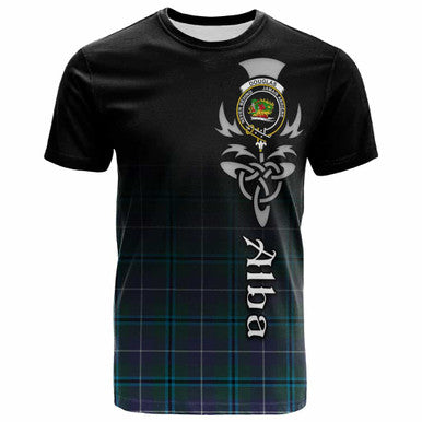 Scottish Douglas Clan Crest Tartan T-Shirt - Alba Gu Brath Family Crest Celtic Inspired Front Side Tartan Plaid