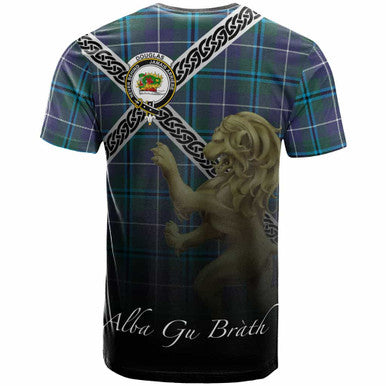 Scottish Douglas Clan Crest Tartan T-Shirt - Celtic With Scotland Lion Back Side Tartan Plaid