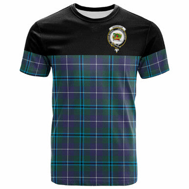 Scottish Douglas Clan Crest Tartan T-Shirt - Horizontal Style Front Side Tartan Plaid