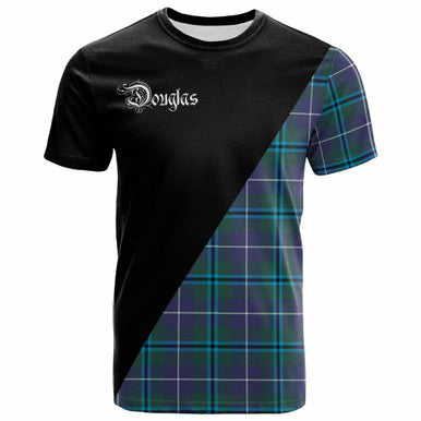 Scottish Douglas Clan Crest Tartan T-Shirt - Military Logo Front Side Tartan Plaid