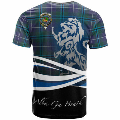 Scottish Douglas Clan Crest Tartan T-Shirt - Scotland Lion Back Side Tartan Plaid