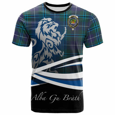 Scottish Douglas Clan Crest Tartan T-Shirt - Scotland Lion Front Side Tartan Plaid