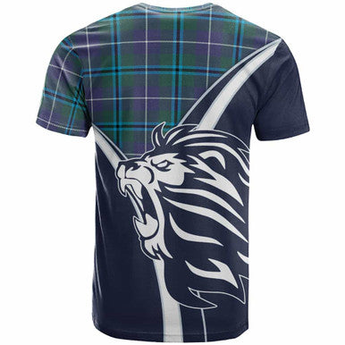 Scottish Douglas Clan Crest Tartan T-Shirt - Scottish Flag With Lion Back Side Tartan Plaid