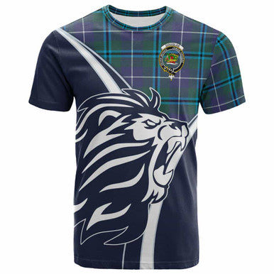 Scottish Douglas Clan Crest Tartan T-Shirt - Scottish Flag With Lion Front Side Tartan Plaid