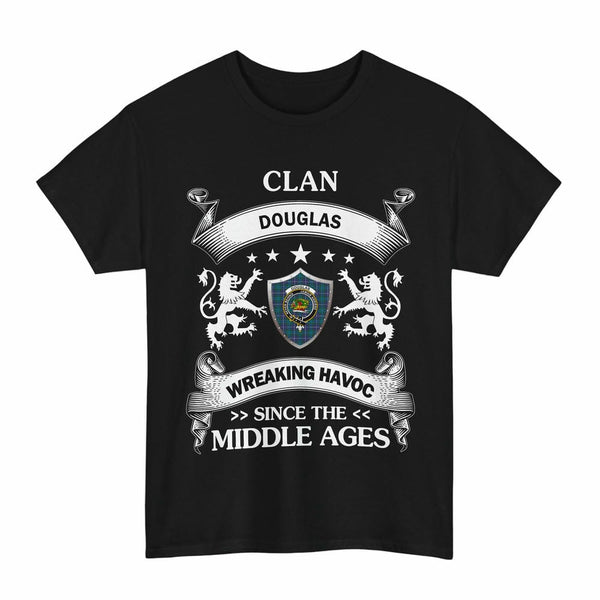 Scottish Douglas Clan Crest Tartan T-Shirt Wreaking Havoc Design Tartan Plaid Black Color