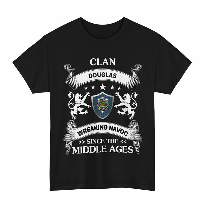 Scottish Douglas Clan Crest Tartan T-Shirt Wreaking Havoc Design Tartan Plaid Black Color