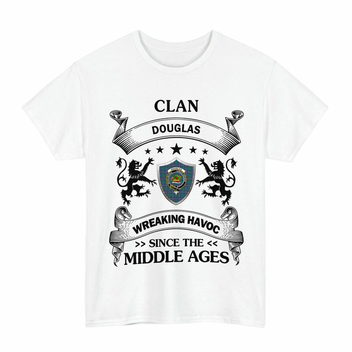Scottish Douglas Clan Crest Tartan T-Shirt Wreaking Havoc Design Tartan Plaid White Color
