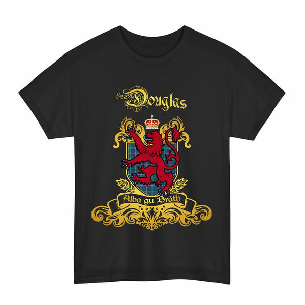 Scottish Douglas Clan Tartan Lion Rampant of Scotland T-Shirt Tartan Plaid Black Color