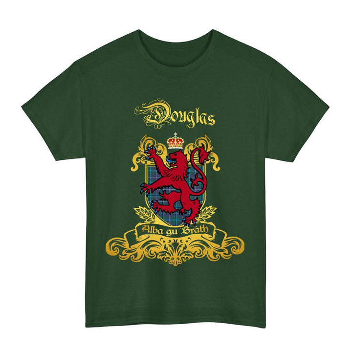 Scottish Douglas Clan Tartan Lion Rampant of Scotland T-Shirt Tartan Plaid Forest Green Color